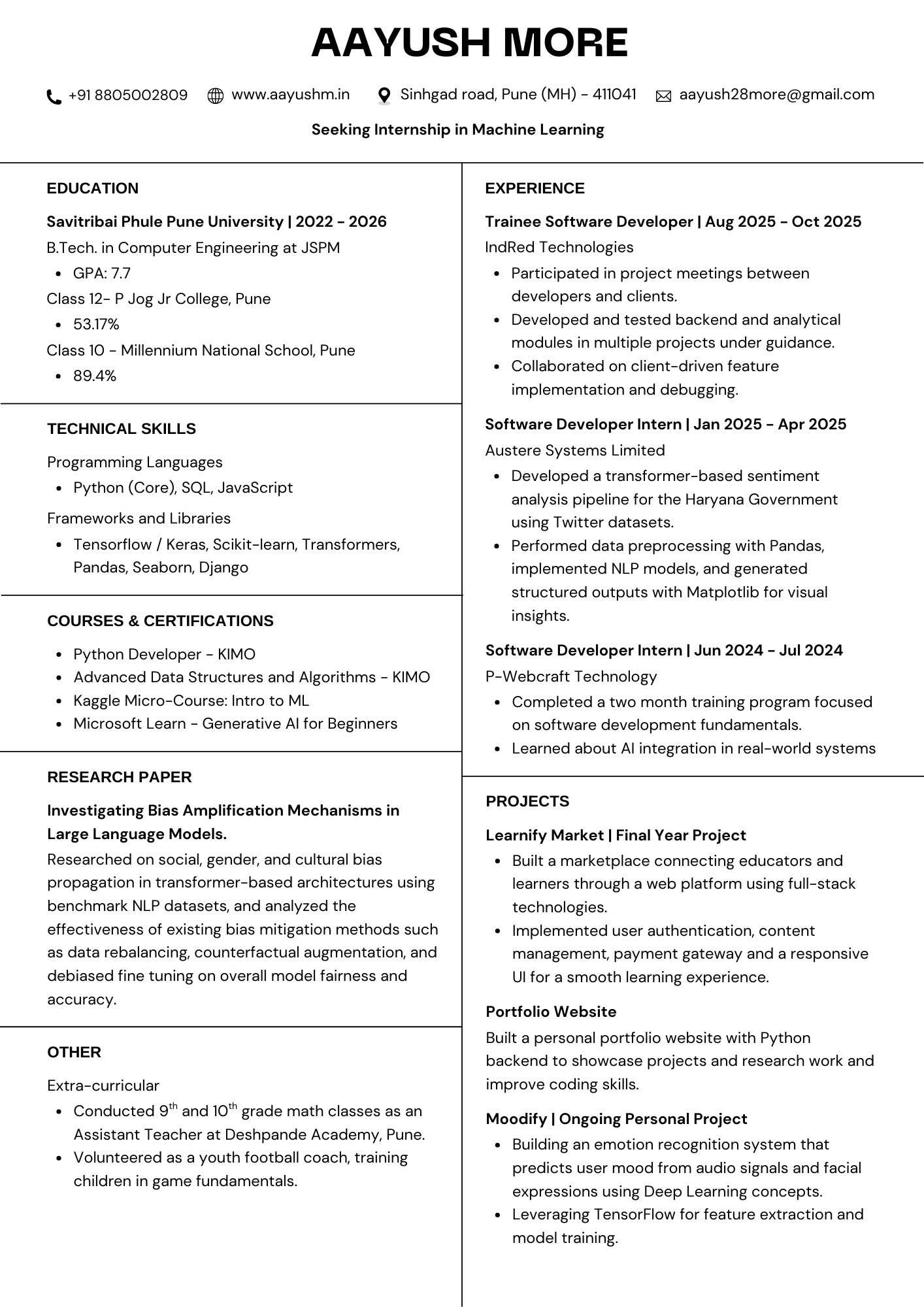 Resume page 1